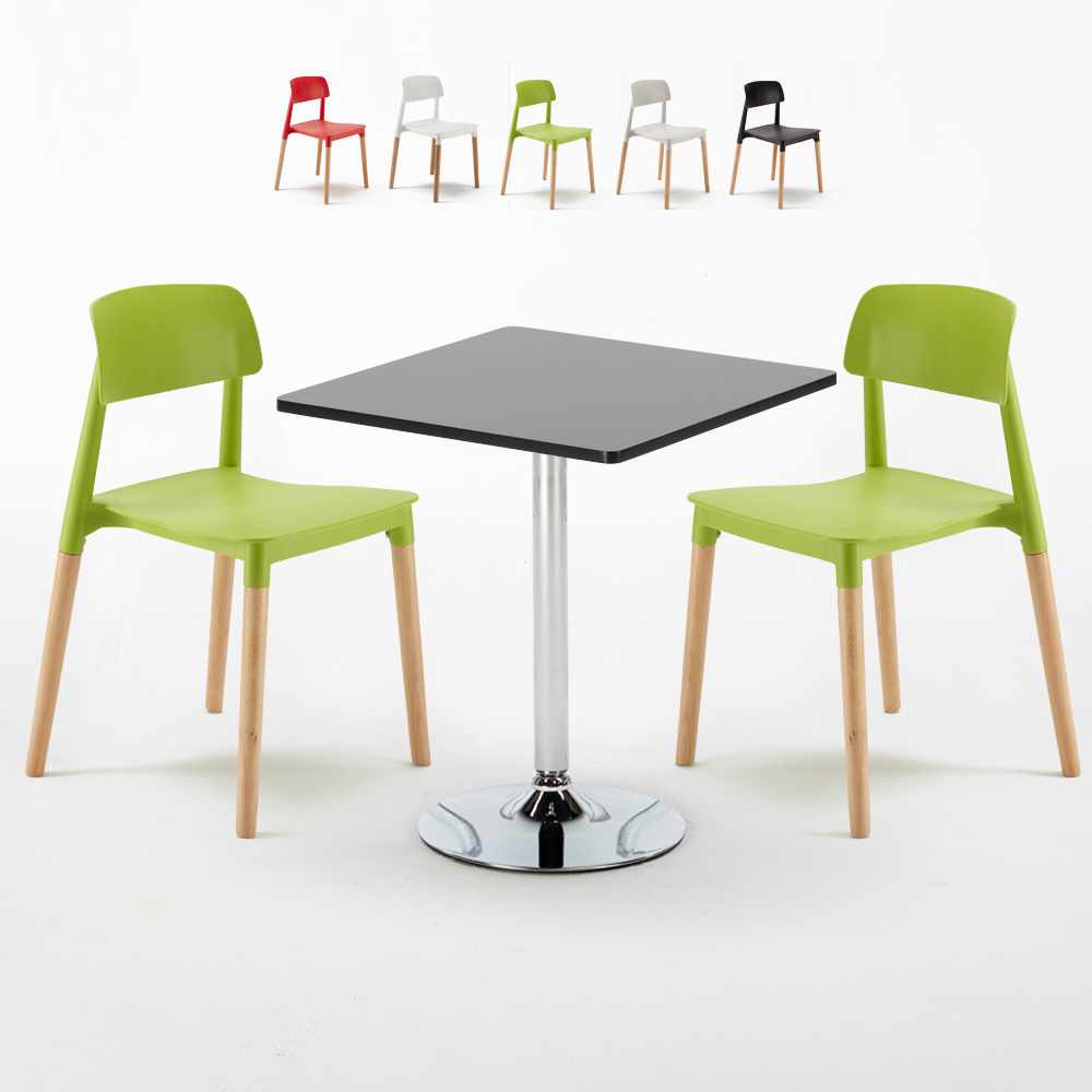 Tavolino Quadrato Nero 70x70cm Con 2 Sedie Interno Barcellona Mojito