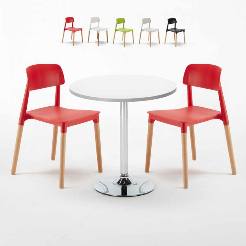 Intérieur Ronde Island Set Avec Blanche Table Bar Barcellona Chaises Colorées 2 Café Long 70x70cm Ok0wn8PX