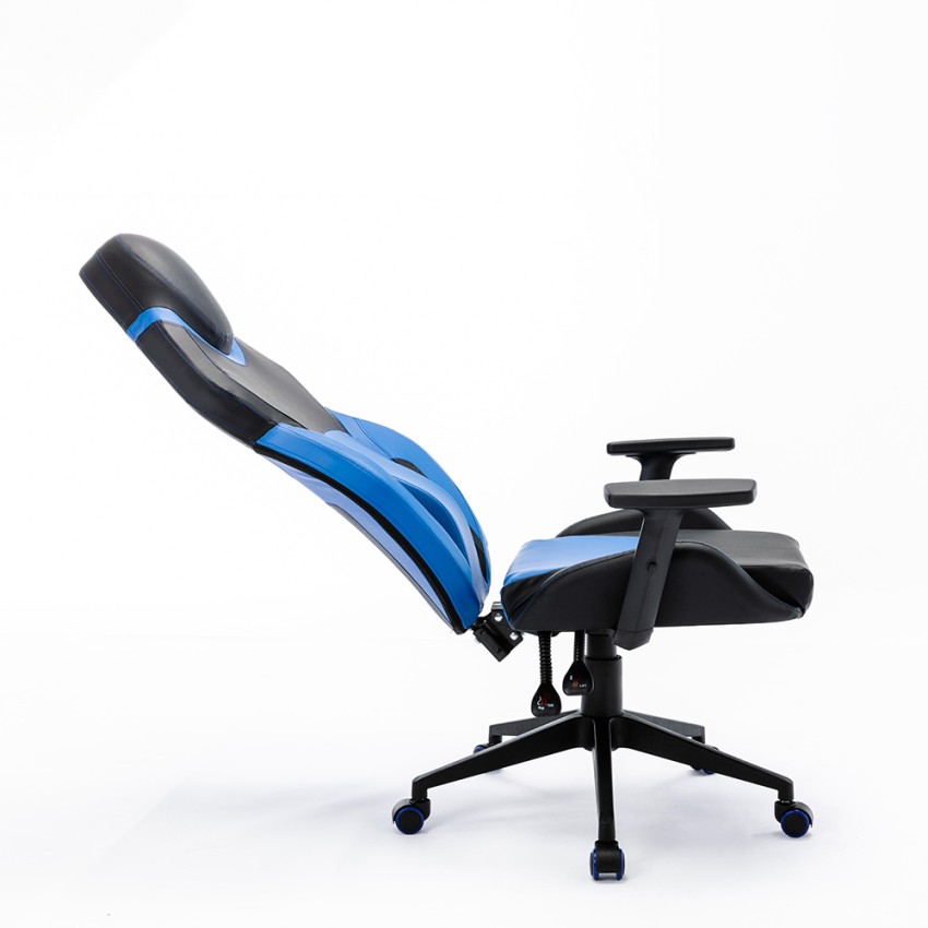 Sedia poltrona gaming ergonomica similpelle nero blu Portimao Sky