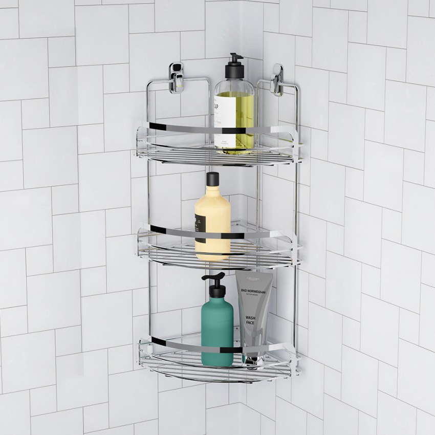 Compact mensola per doccia bagno tre livelli angolare acciaio cromato