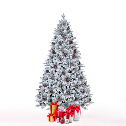 Albero di Natale artificiale innevato decorato con pigne 180cm Faaborg Promozione