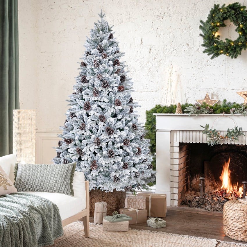 Albero di Natale artificiale innevato decorato con pigne 180cm Faaborg Promozione