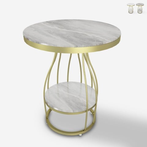 Tavolino da salotto rotondo 50x63cm in metallo dorato e marmo Neep XL Promozione