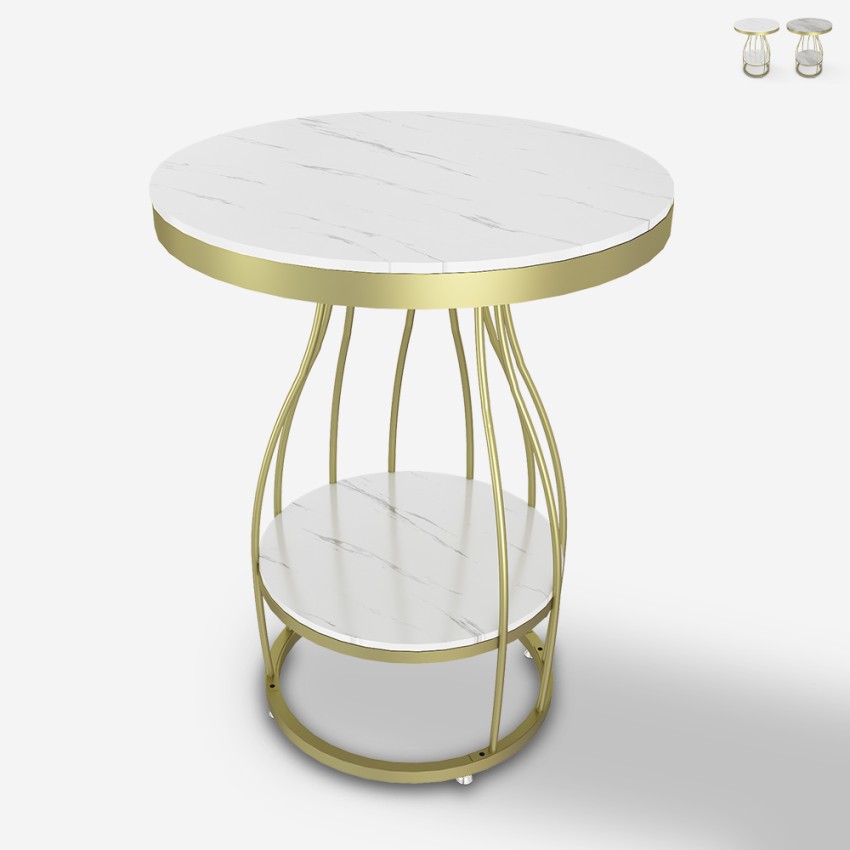 Neep L tavolino da salotto rotondo in metallo dorato e marmo 45x63cm