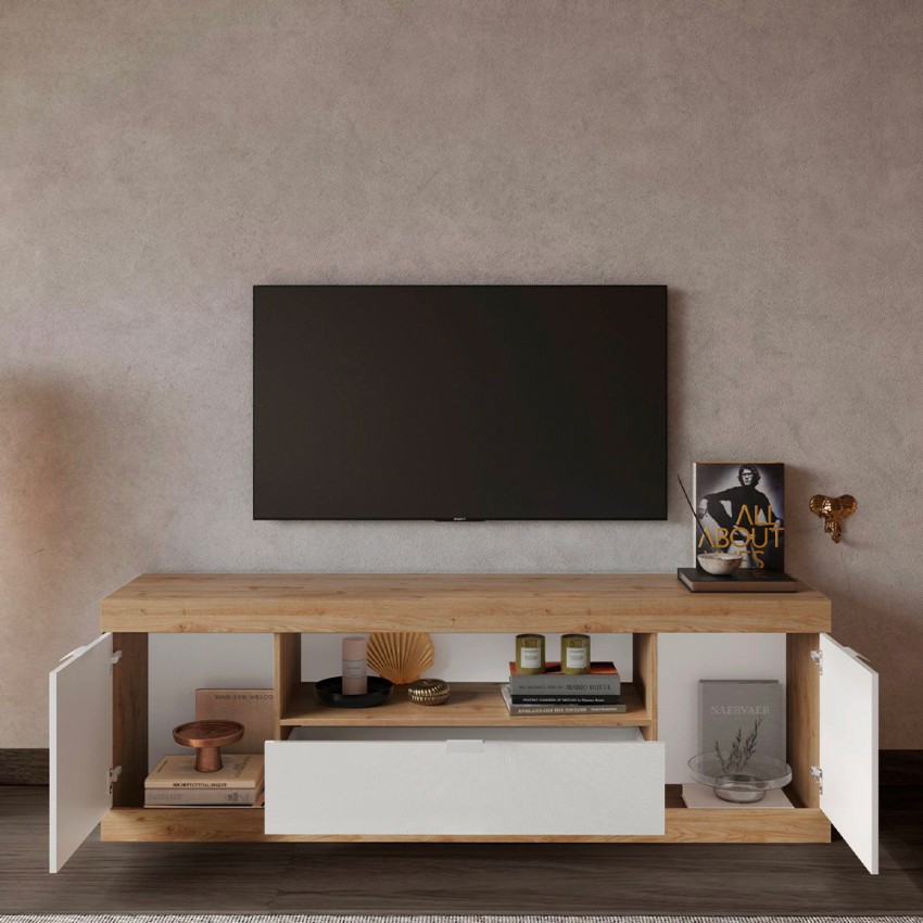 Mobile porta TV legno bianco lucido 2 ante 1 cassetto 181x42cm Terrell