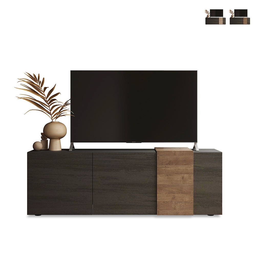 Mobile porta TV design moderno 3 ante grigio legno 181x44x59cm Suite