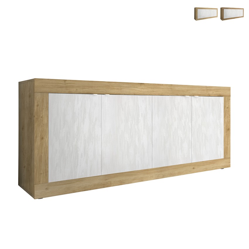 Credenza madia soggiorno bianco lucido legno 3 ante 160cm Modis BW Basic