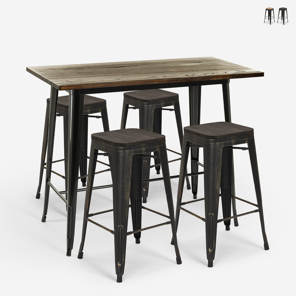 set 4 sgabelli Lix tavolo alto bar cucina industriale 120x60 farley