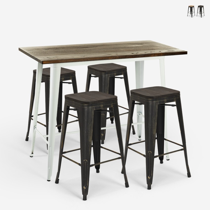 set tavolo alto bianco bar 120x60 4 sgabelli industriale navarro Vendita set tavolo alto bianco bar 120x60 4 sgabelli industriale navarro Vendita