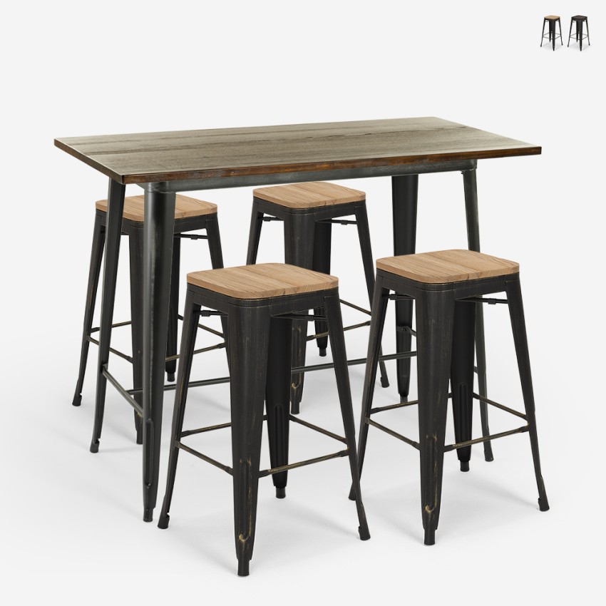 set 4 sgabelli bar industriale tavolo 120x60 nero vintage fordville Vendita