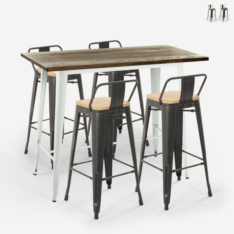set tavolo alto industriale bianco 4 sgabelli bar Lix schienale palmyra Promozione