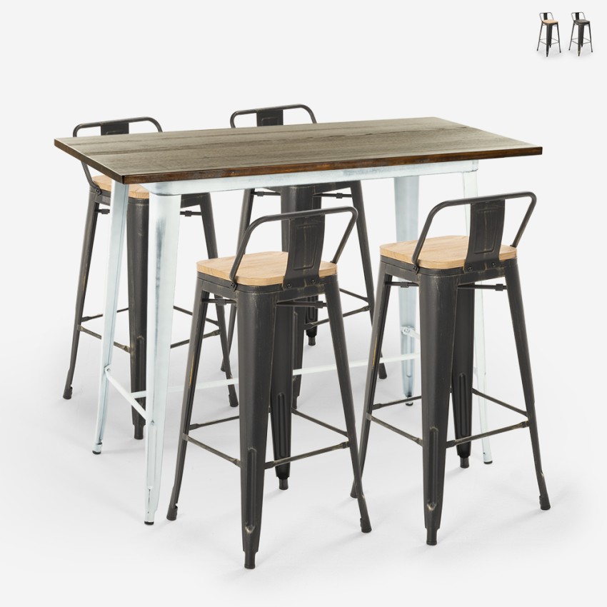set tavolo bianco alto bar 4 sgabelli metallo schienale belcourt Promozione set tavolo bianco alto bar 4 sgabelli metallo schienale belcourt Promozione
