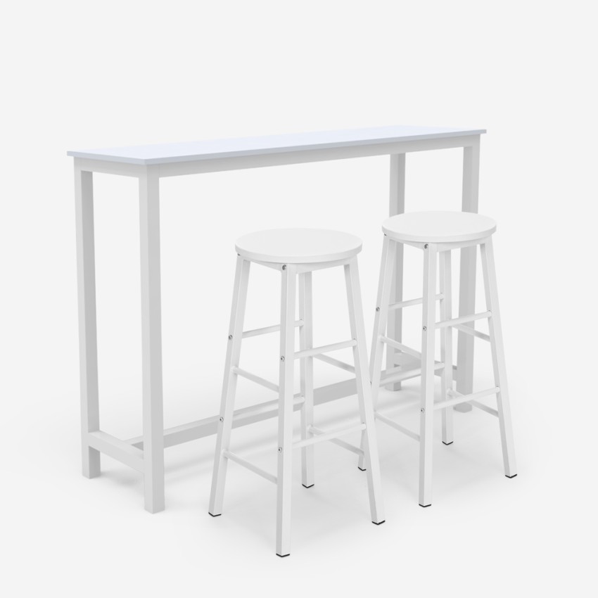 Set tavolo 140x40 alto cucina metallo 2 sgabelli bar legno bianco Argos Promozione