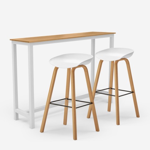 Set tavolo alto 2 sgabelli bar h75cm bianco legno scandinavo Vineland Promozione