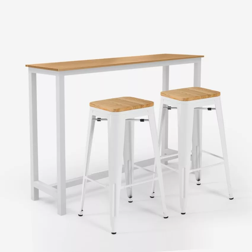 set tavolo alto industriale 2 sgabelli bar bianco legno trenton Promozione set tavolo alto industriale 2 sgabelli bar bianco legno trenton Promozione