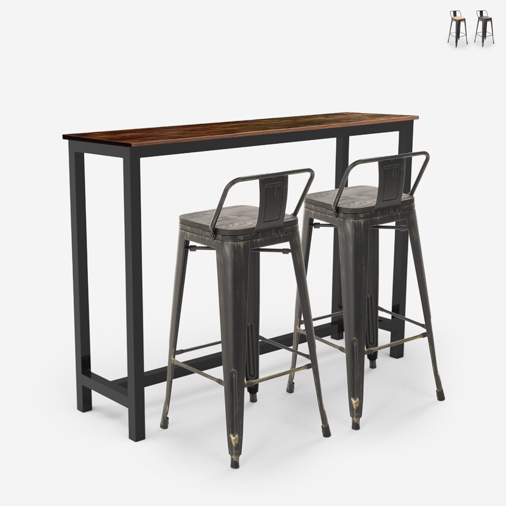 set 2 sgabelli bar schienale tavolo alto 140x40 industriale ludlow
