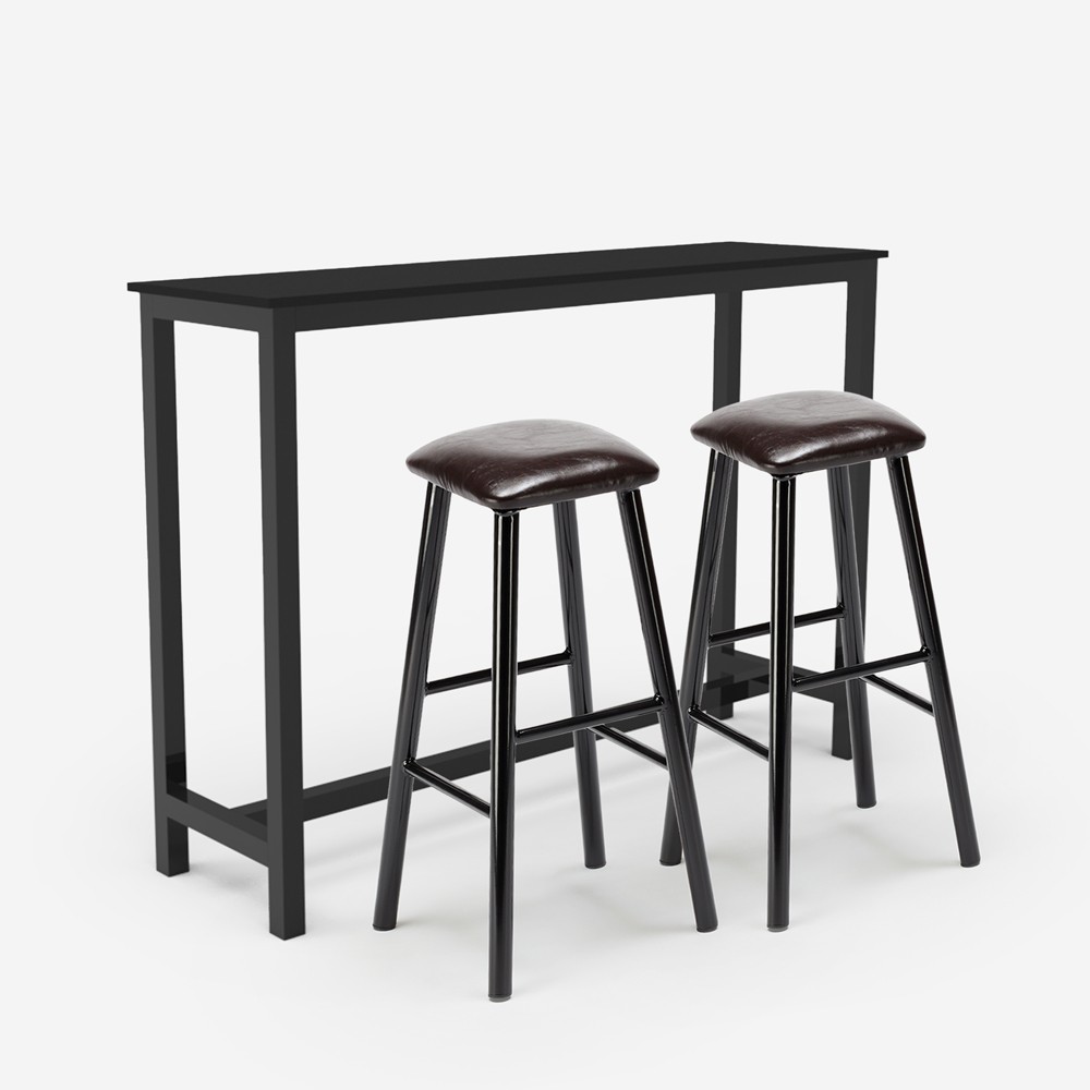 Set tavolo cucina alto nero 2 sgabelli bar imbottiti similpelle Spickard