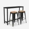 set tavolo alto cucina 2 sgabelli bar legno metallo nero seymour Sconti