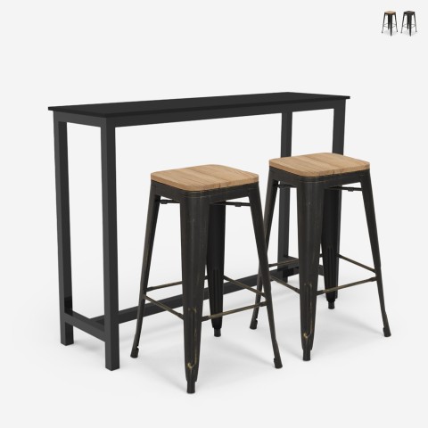Set tavolo alto cucina 2 sgabelli bar tolix legno metallo nero Seymour Promozione
