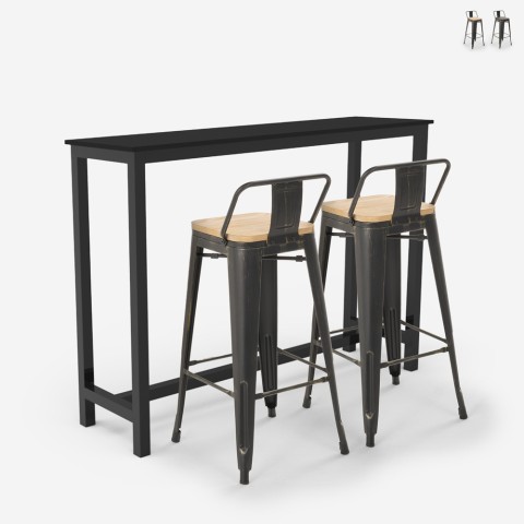Set 2 sgabelli tolix schienale tavolo bar alto nero industriale Rexford Promozione
