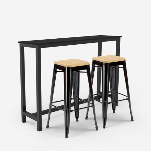 Set tavolo alto bar cucina 2 sgabelli tolix industriale nero legno Knott Promozione