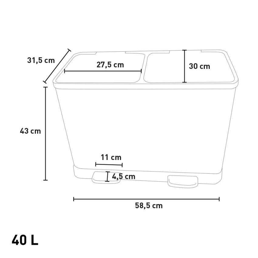 Cestino per rifiuti raccolta differenziata 3x15L pattumiera con pedali nero  45L