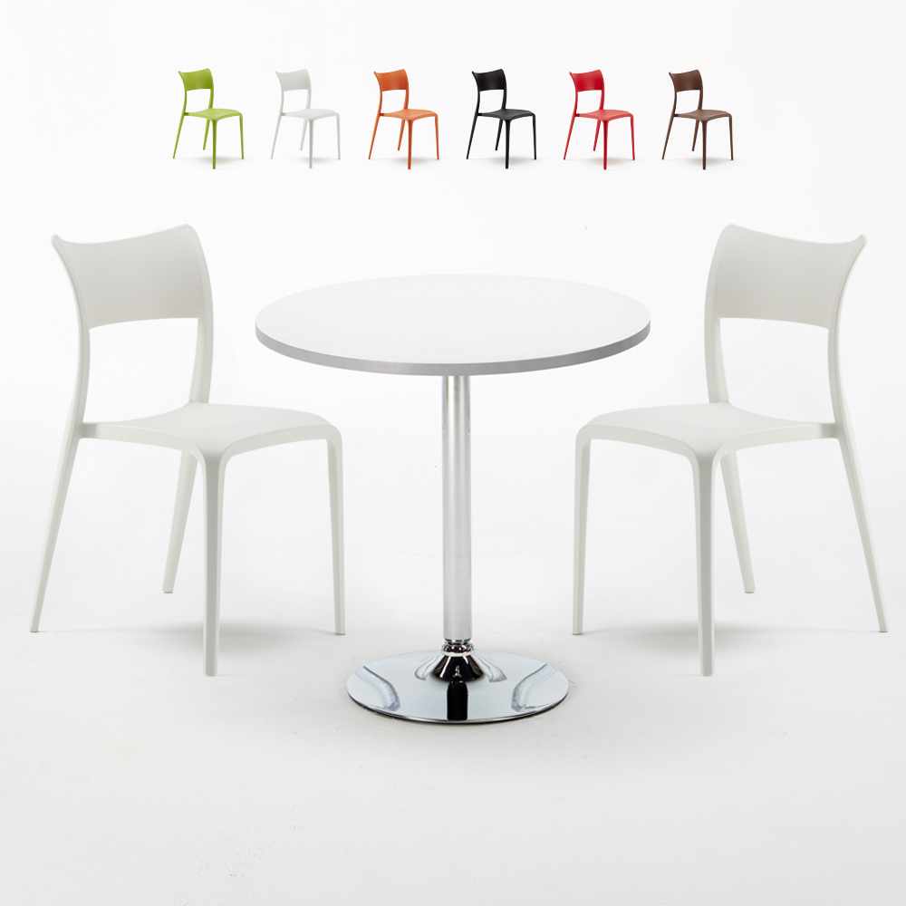 Tavolino Rotondo Bianco 70x70cm Con 2 Sedie Interno Parisienne Long Island