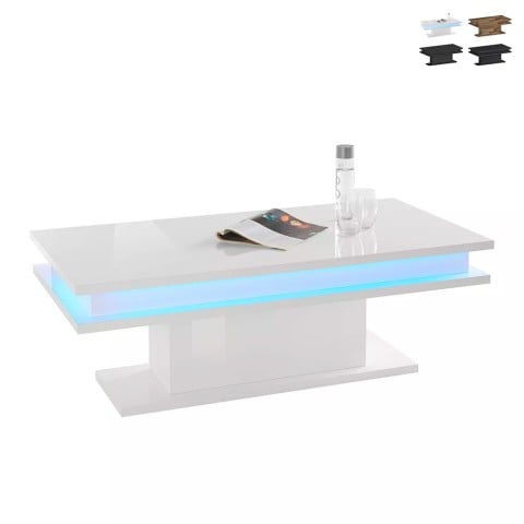 Tavolino da caffè salotto moderno con luce LED RGB 100x55cm Little Big Promozione
