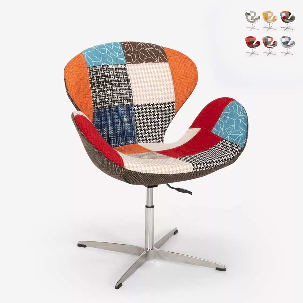 Sedia poltrona girevole design stile patchwork altezza regolabile Stork