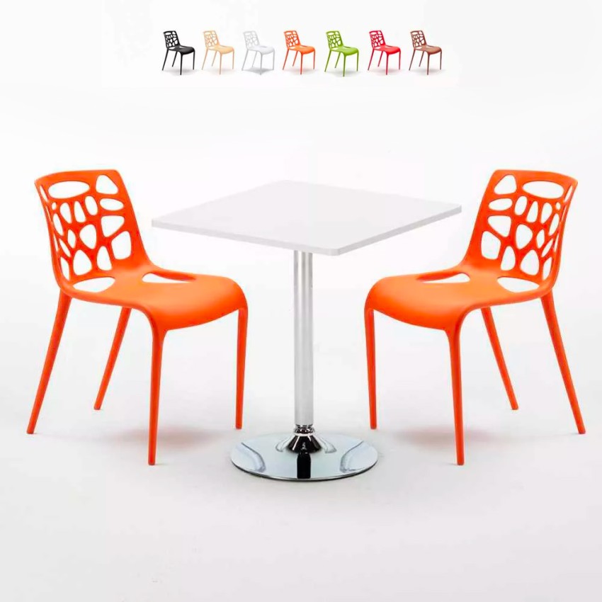 Tavolino Quadrato Bianco 70x70cm Con 2 Sedie Interno Gelateria Cocktail Vendita Tavolino Quadrato Bianco 70x70cm Con 2 Sedie Interno Gelateria Cocktail Vendita