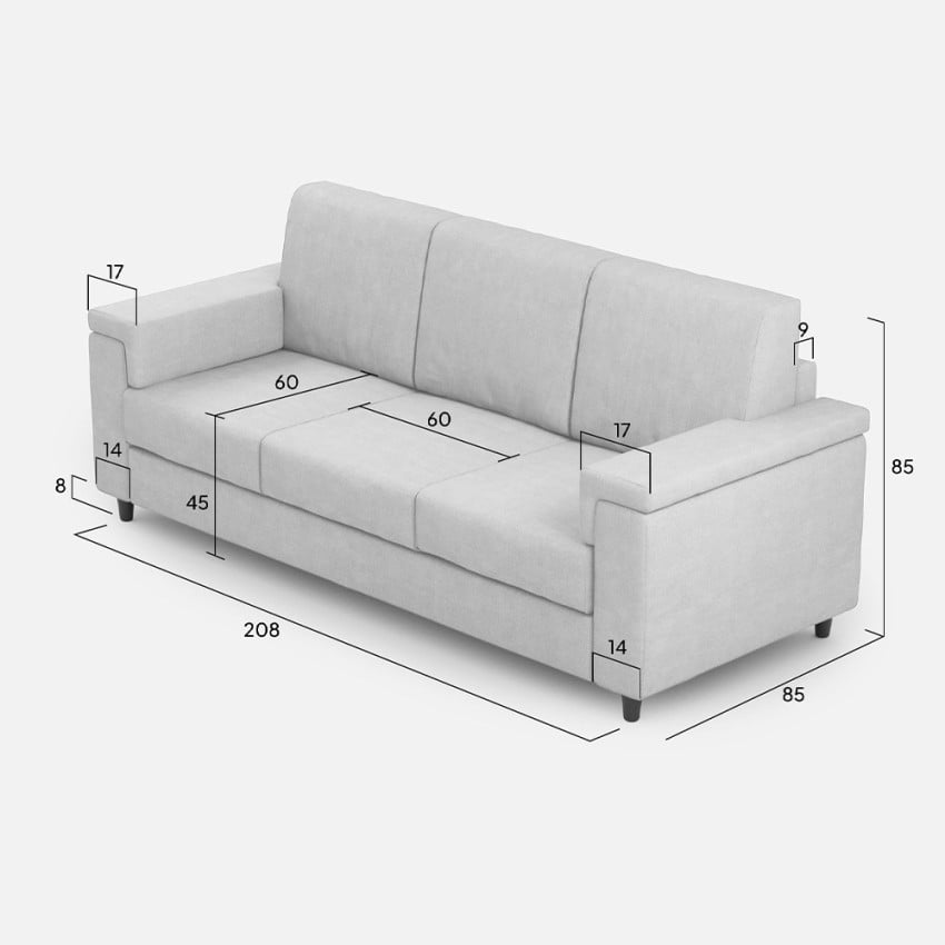 Marrak 180 divano 3 posti fodera tessuto 180cm stile moderno soggiorno