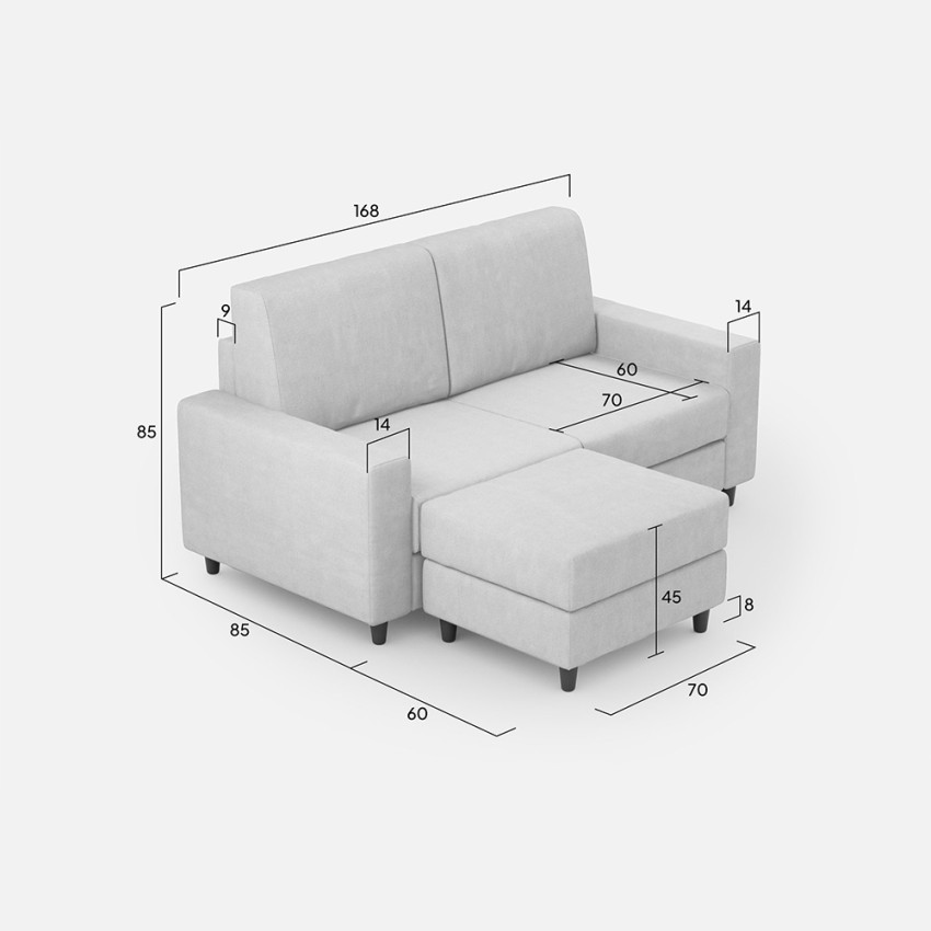 Sakar 140P divano 2 posti in tessuto moderno 168cm con pouf poggiapiedi