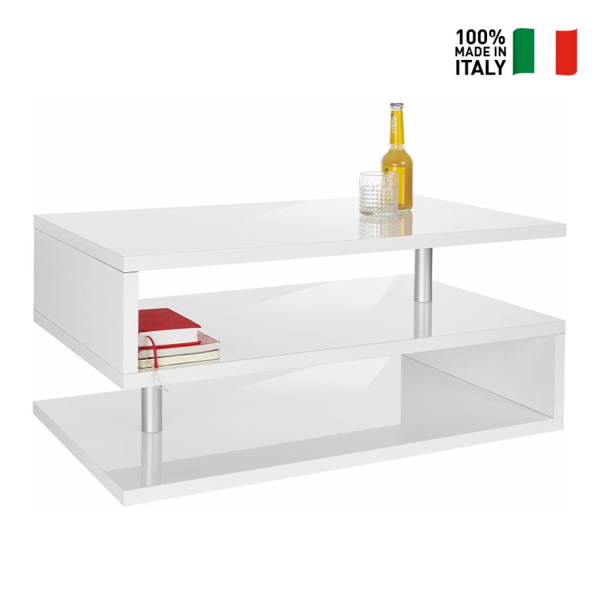 Tavolino da salotto moderno rettangolare 90x55cm 2 ripiani Zeta 90