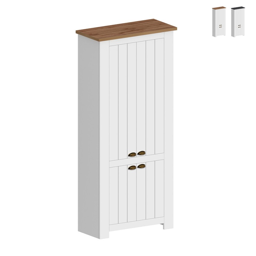 Scarpiera 4 ante armadio multiuso 84x42x200cm bianco classico Hillrose Vendita