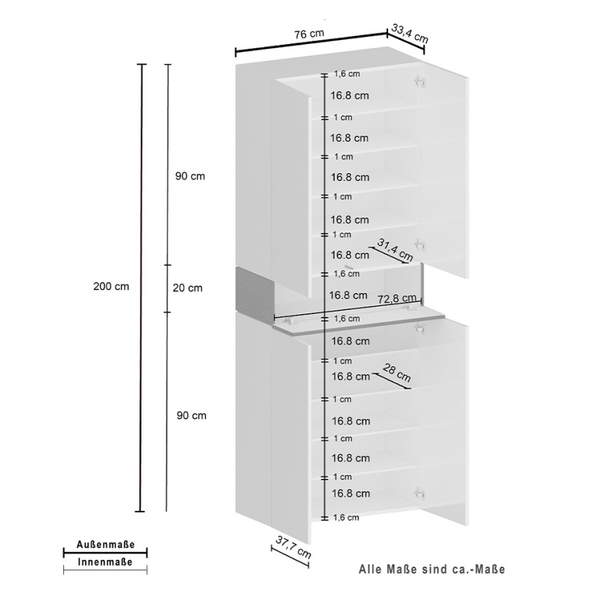 Armadio scarpiera multiuso design 4 ante 8 vani bianco Ping Dress