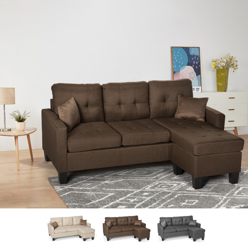 Remissus : Canapé d'angle moderne 3 places avec pouf 2 coussins pour salon