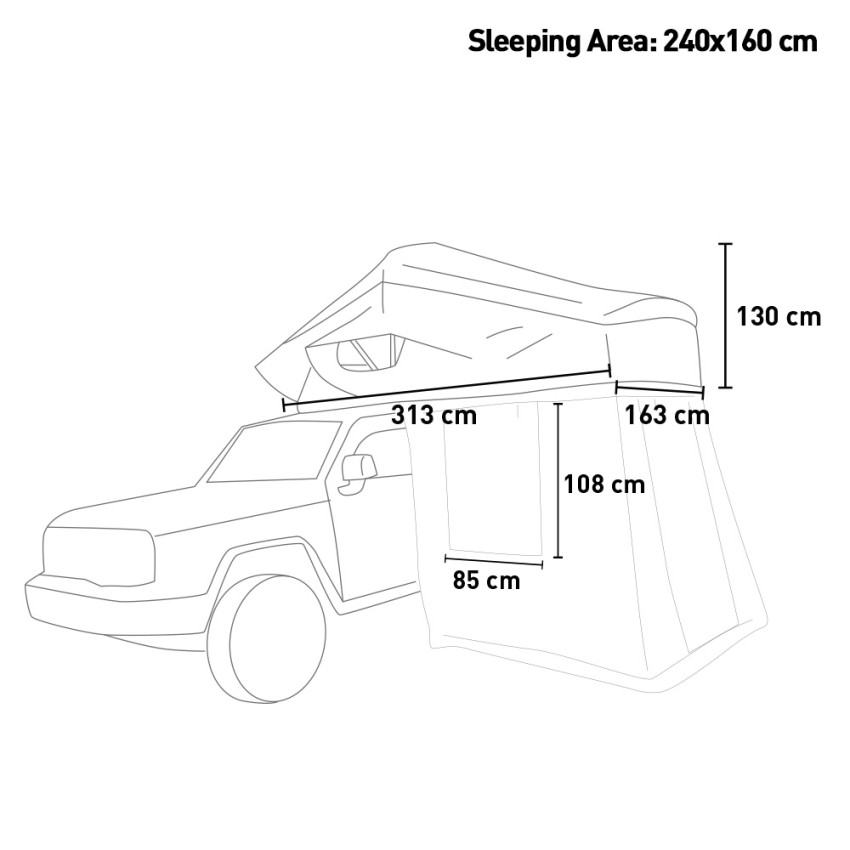 Nightroof L tenda da tetto universale per auto 4 posti 160x240cm