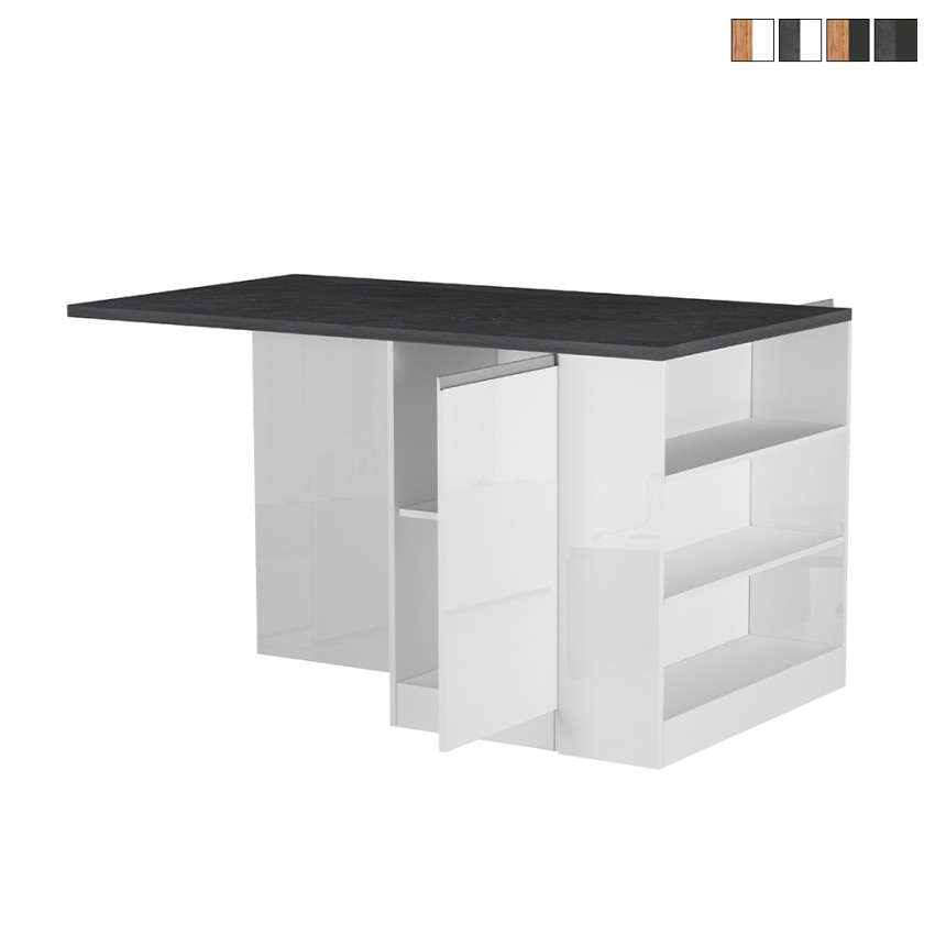Isola centrale con tavolo per cucina moderna 2 ante 160x90x90cm Grover Saldi Isola centrale con tavolo per cucina moderna 2 ante 160x90x90cm Grover Saldi
