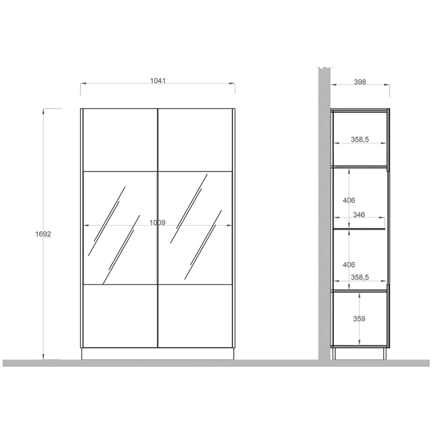 Vetrina soggiorno salotto moderna 2 ante in vetro 105x40x170cm Danae