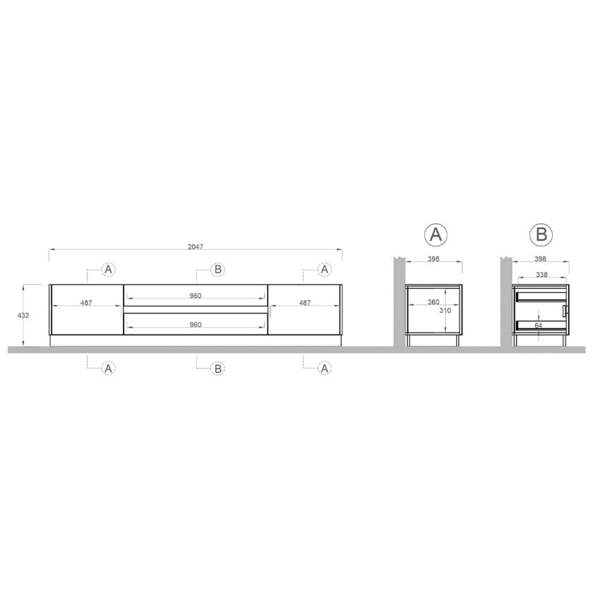 Venice mobile porta TV basso 205x40x44cm in legno 2 ante 2 cassetti