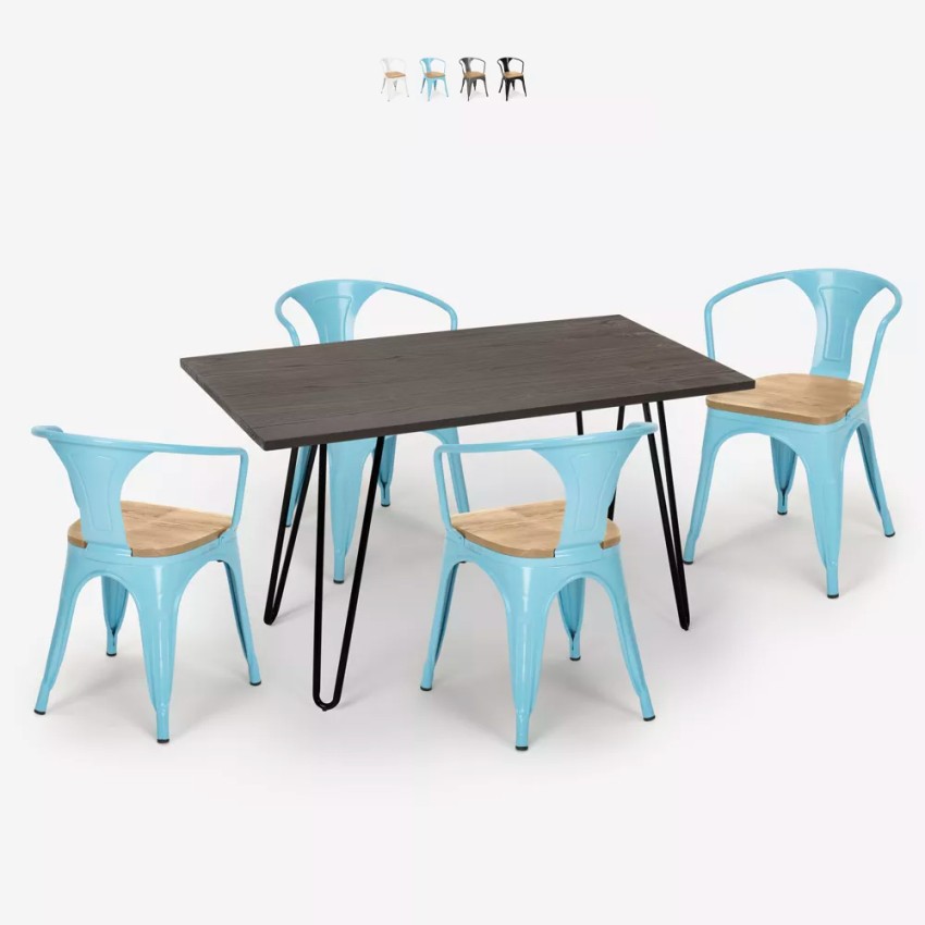 set tavolo 120x60cm 4 sedie legno industriale wismar top light Vendita