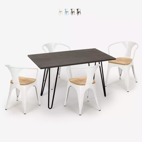 set tavolo 120x60cm 4 sedie Lix legno industriale wismar top light Promozione