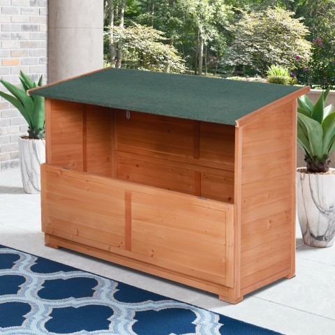 Baule da giardino contenitore in legno portattrezzi 122x77x97cm Scaup Promozione