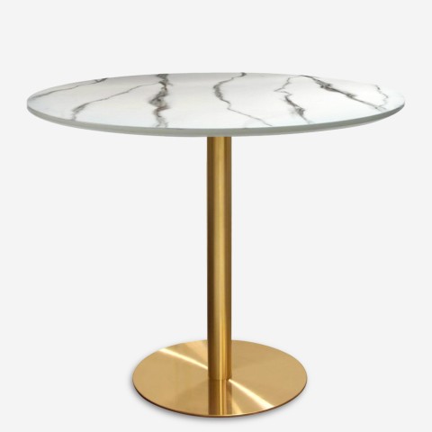Tavolo Goblet rotondo 80cm effetto marmo dorato stile classico Monika Promozione