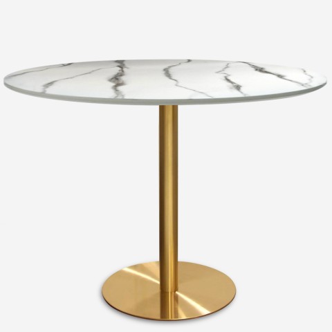 Tavolo da pranzo rotondo stile Goblet 120cm effetto marmo dorato Monika+ Promozione