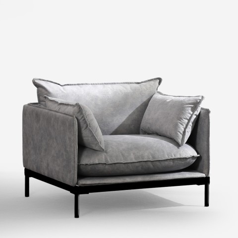 Poltrona da salotto moderna imbottita cuscini in tessuto grigio Mainz Promozione