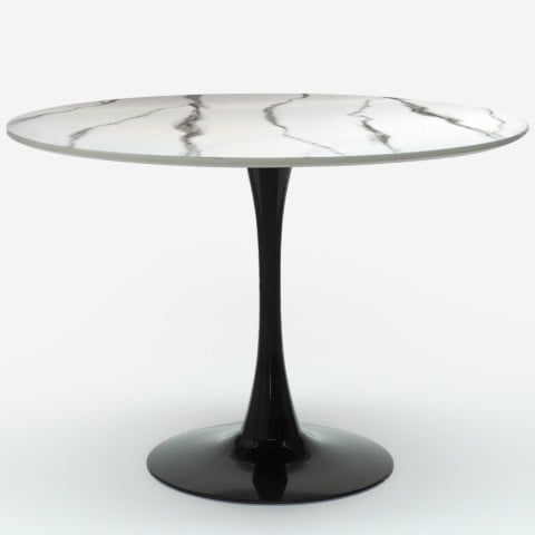 Tavolo da pranzo rotondo stile Tulipan 120cm effetto marmo Moonstone+ Promozione