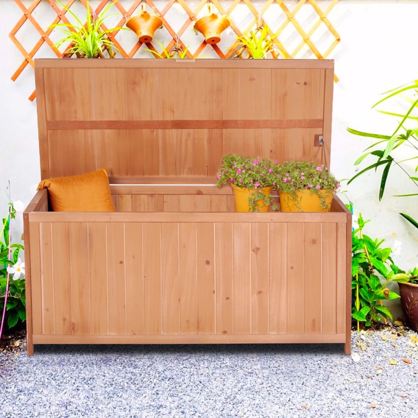 Panchina contenitore da esterno e cassapanca in legno per giardino