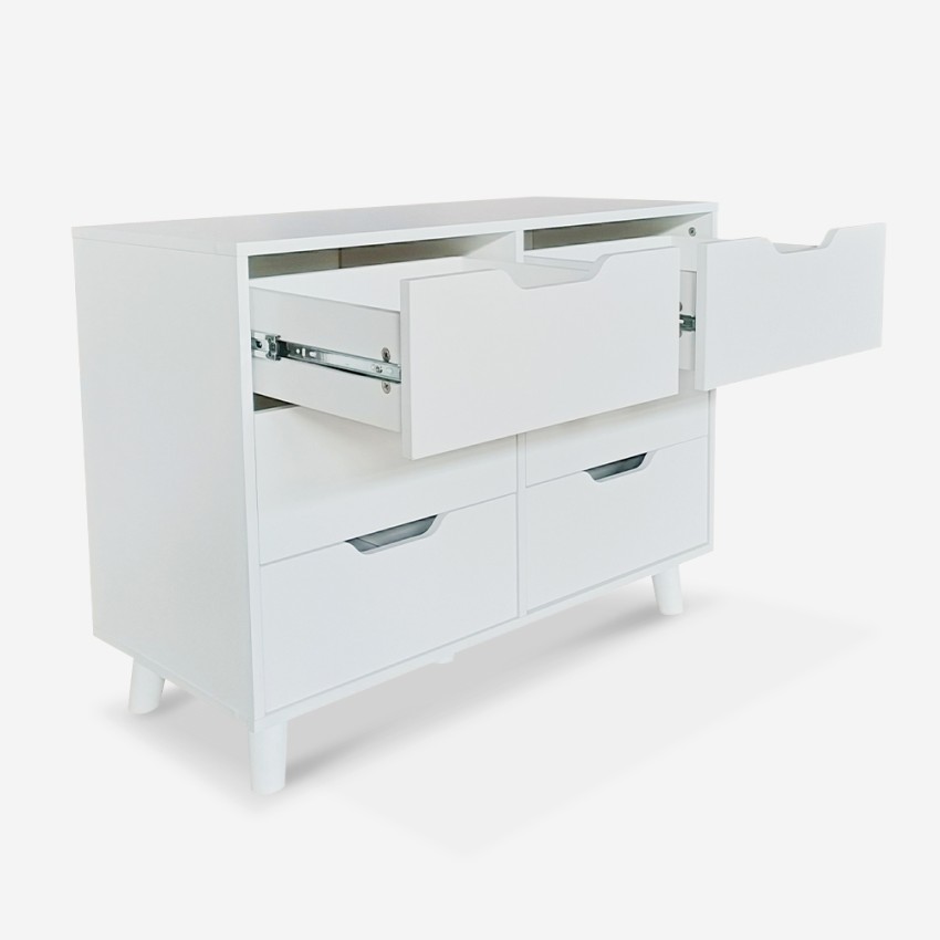 Kamil cassettiera credenza camera da letto soggiorno 6 cassetti bianco