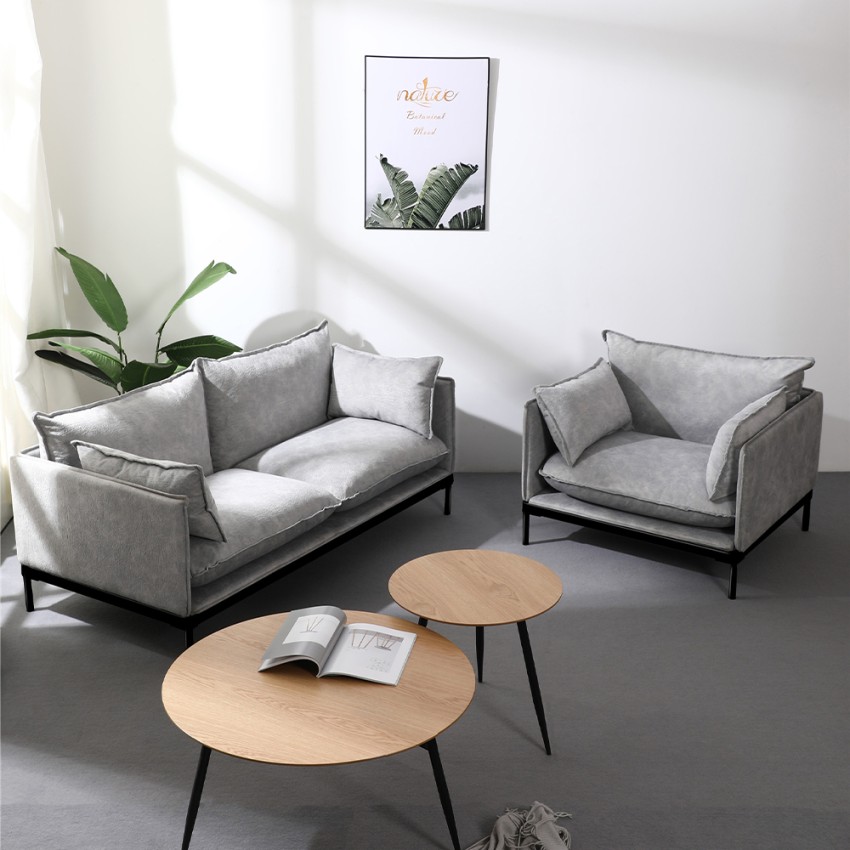 Hannover set divano 2 posti poltrona in tessuto grigio stile moderno